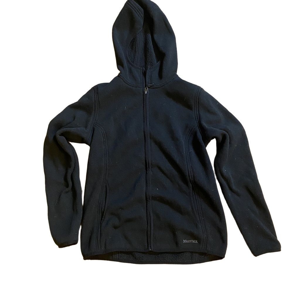 Marmot Black Hooded Full Zip Fleece Jacket
